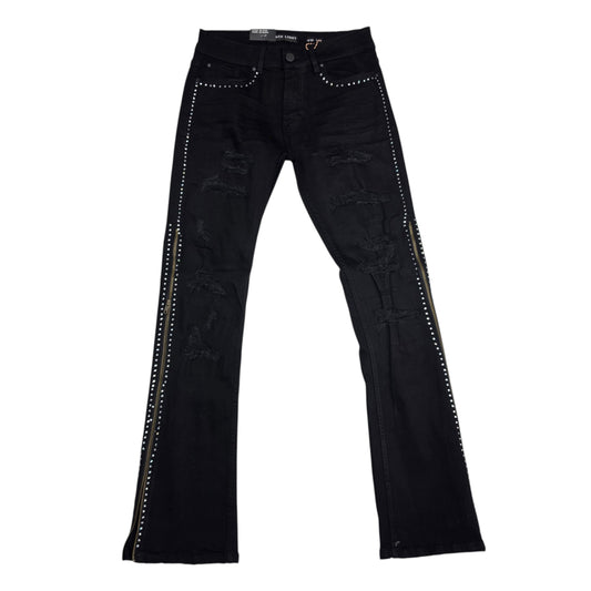 BLACK LIGHT MEN'S FLARE FIT JEANS WITH ZIPPER ON THE SIDE