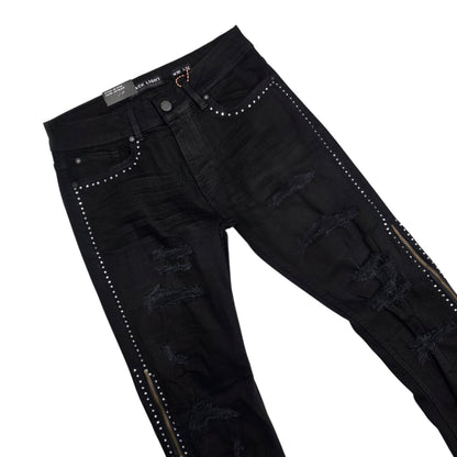 BLACK LIGHT MEN'S FLARE FIT JEANS WITH ZIPPER ON THE SIDE