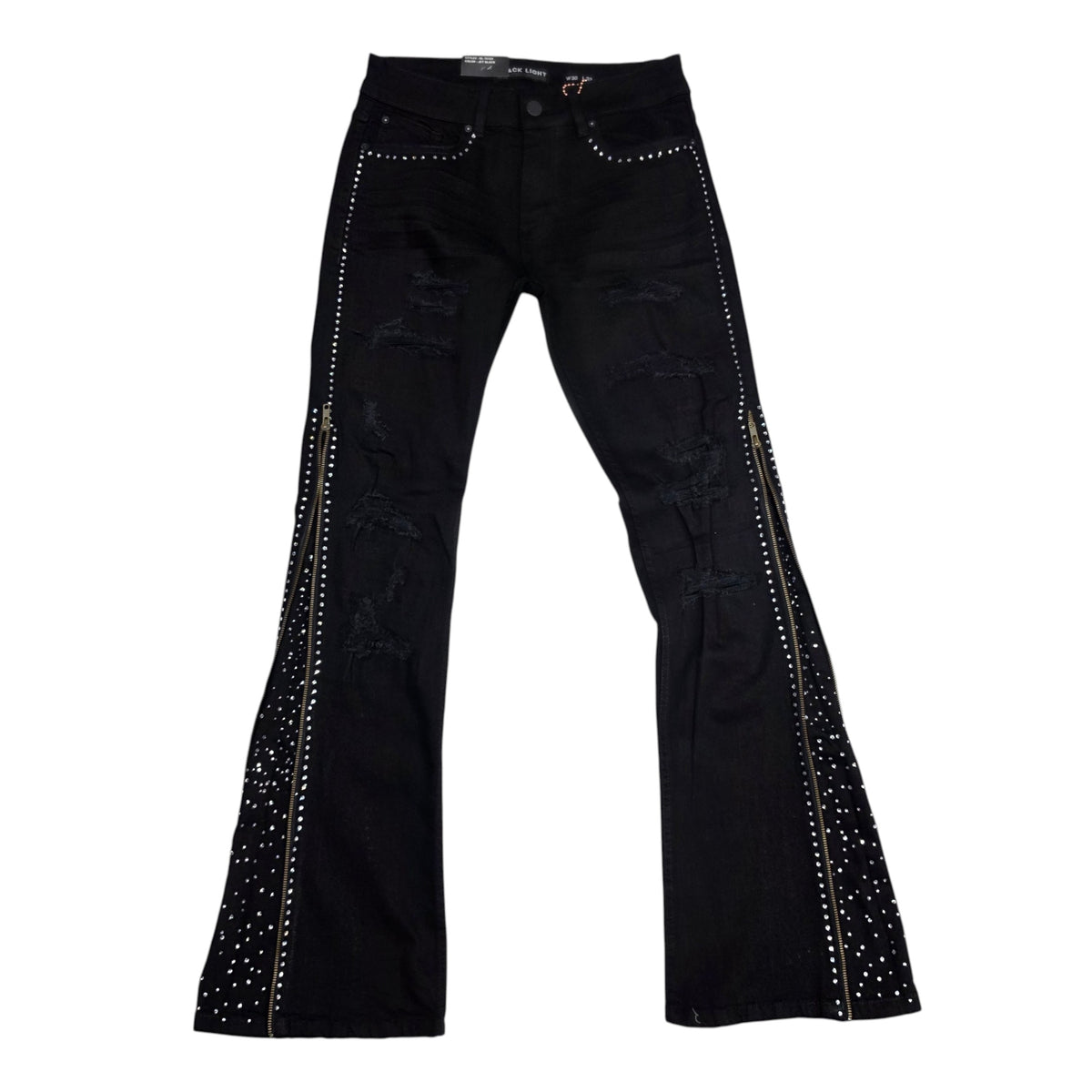 BLACK LIGHT MEN'S FLARE FIT JEANS WITH ZIPPER ON THE SIDE