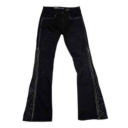 BLACK LIGHT MEN'S FLARE FIT JEANS WITH ZIPPER ON THE SIDE