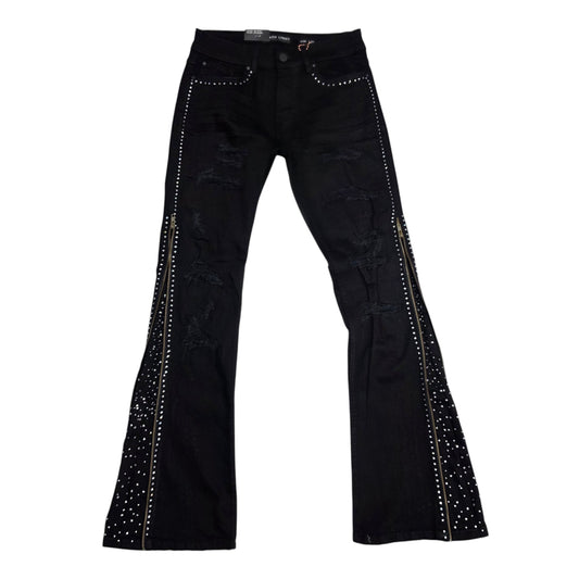 BLACK LIGHT MEN'S FLARE FIT JEANS WITH ZIPPER ON THE SIDE