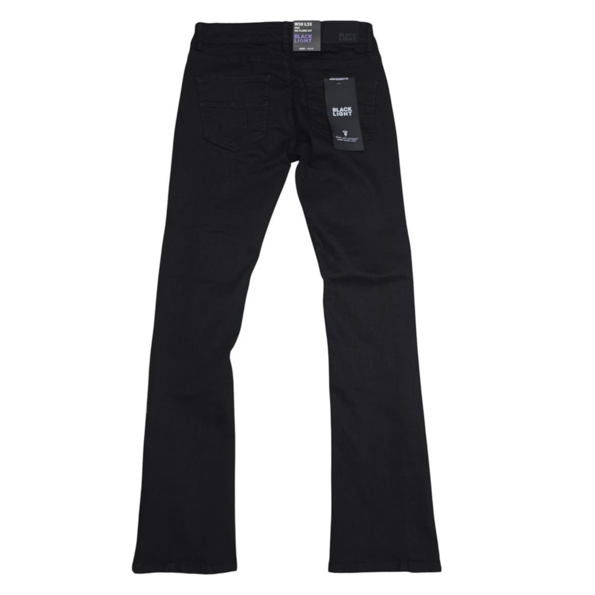BLACK LIGHT MEN'S FLARE FIT JEANS WITH ZIPPER ON THE SIDE
