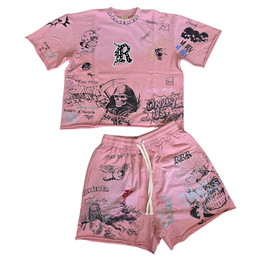 REBEL MEN'S CULTURE SHORT SET PINK