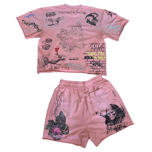 REBEL MEN'S CULTURE SHORT SET PINK