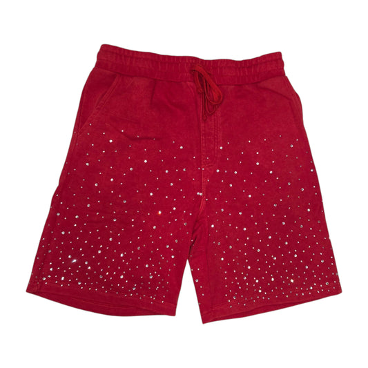 REBEL MINDS MEN'S SHORTS VINTAGE WASH WITH RHINESTONES RED