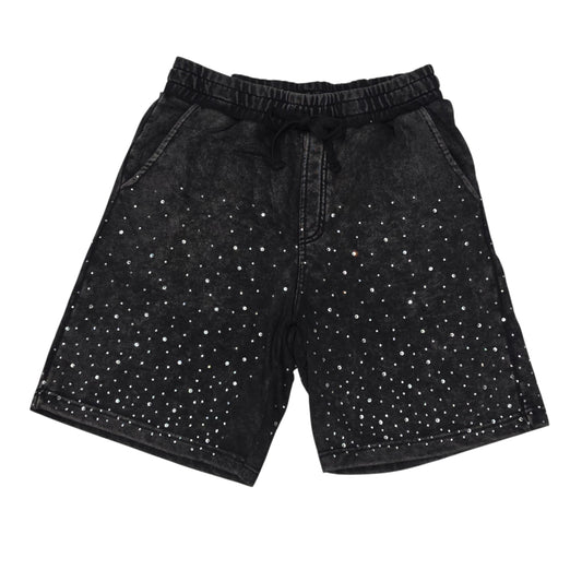 REBEL MINDS MEN'S SHORTS VINTAGE WASH WITH RHINESTONES BLACK
