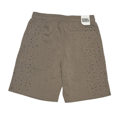 REBEL MINDS MEN'S SHORTS WITH RHINESTONES GALAXY TAUPE