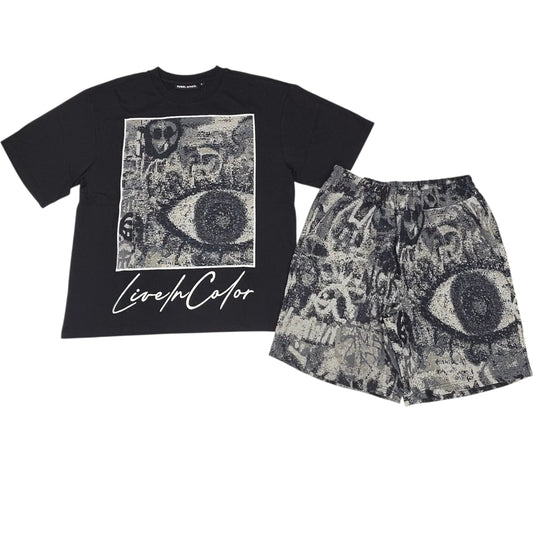 REBEL MINDS MEN'S PARADISE TAPESTRY SHORT SET (OVERSIZED) BLACK