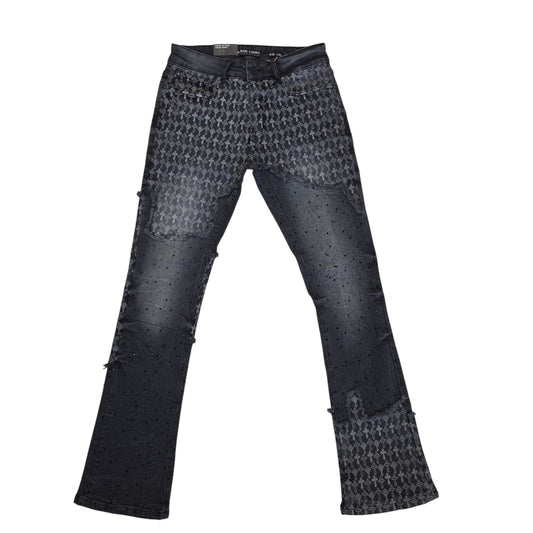 BLACK LIGHT MEN'S FLARE JEANS WITH RHINESTONES BLACK BL-70126