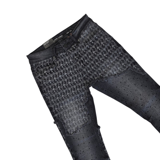 BLACK LIGHT MEN'S FLARE JEANS WITH RHINESTONES BLACK BL-70126