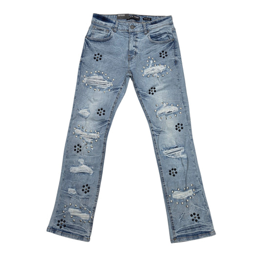 BLACK LIGHT MEN'S DENIM JEANS WITH STUDS ICE BLUE