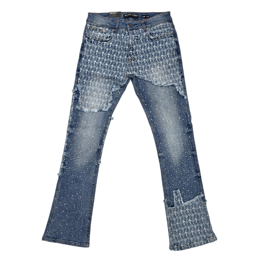BLACK LIGHT MEN'S FLARE JEANS WITH RHINESTONES BLUE BL-70126