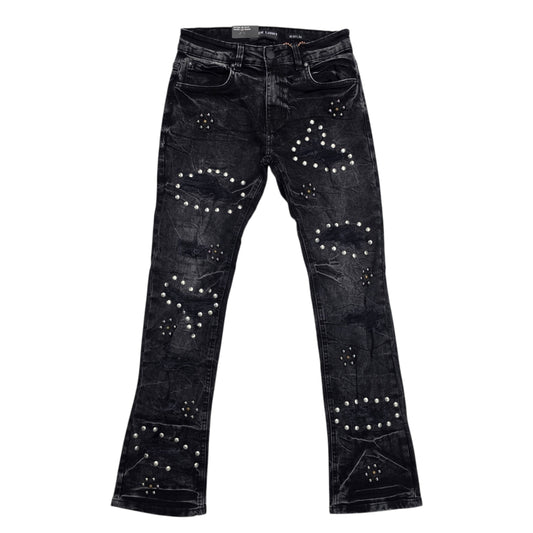 BLACK LIGHT MEN'S DENIM JEANS WITH STUDS BLACK