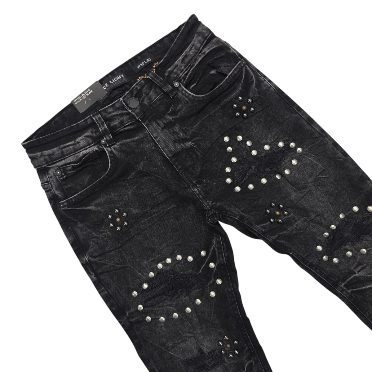 BLACK LIGHT MEN'S DENIM JEANS WITH STUDS BLACK