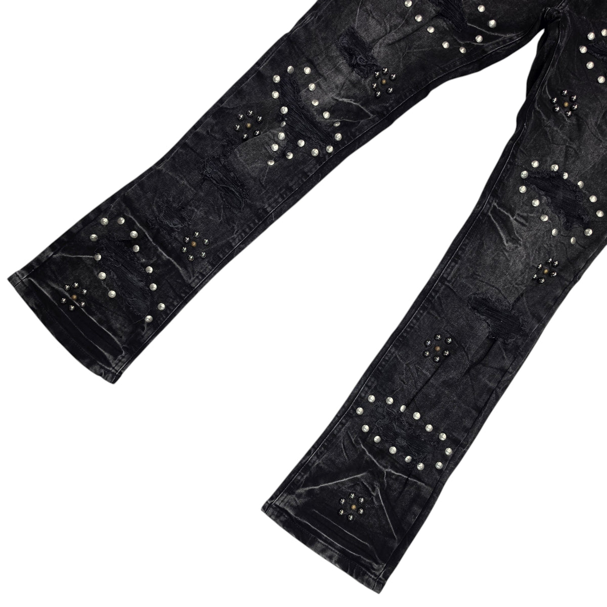 BLACK LIGHT MEN'S DENIM JEANS WITH STUDS BLACK
