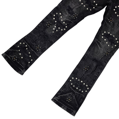BLACK LIGHT MEN'S DENIM JEANS WITH STUDS BLACK