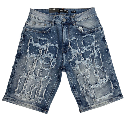 BLACK LIGHT MEN'S DENIM SHORTS RHINESTONES BL-26539 DK BLUE