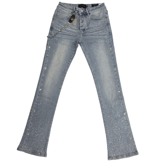 MAX KROME MEN'S RHINESTONE FLARE FIT JEANS KR-3043