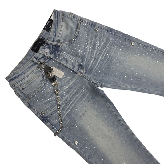 MAX KROME MEN'S RHINESTONE FLARE FIT JEANS KR-3043