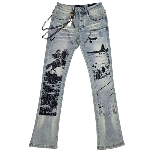 MAX KROME MEN'S FLARE FIT ART WORK & STUDS KR-3047 TINT
