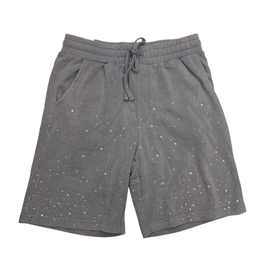REBEL MINDS MEN'S SHORTS VINTAGE WASH WITH RHINESTONES LT GREY