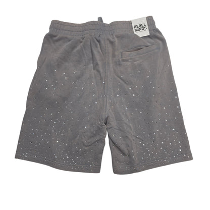 REBEL MINDS MEN'S SHORTS VINTAGE WASH WITH RHINESTONES LT GREY