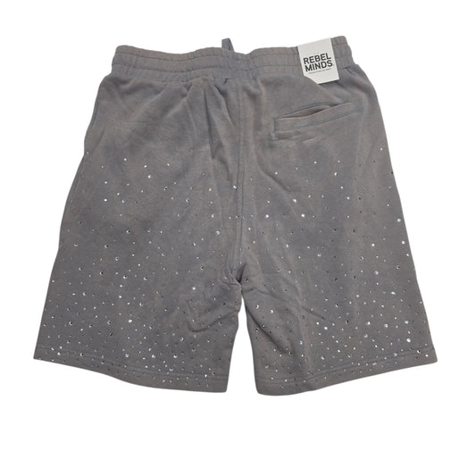 REBEL MINDS MEN'S SHORTS VINTAGE WASH WITH RHINESTONES LT GREY