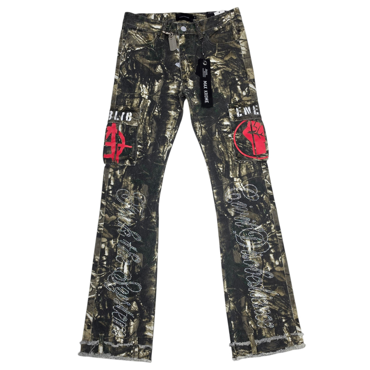 MAX KROME MEN'S FLARE FIT CAMO RHINESTONE EMBROIDERY KR-3045