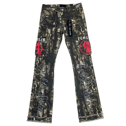 MAX KROME MEN'S FLARE FIT CAMO RHINESTONE EMBROIDERY KR-3045