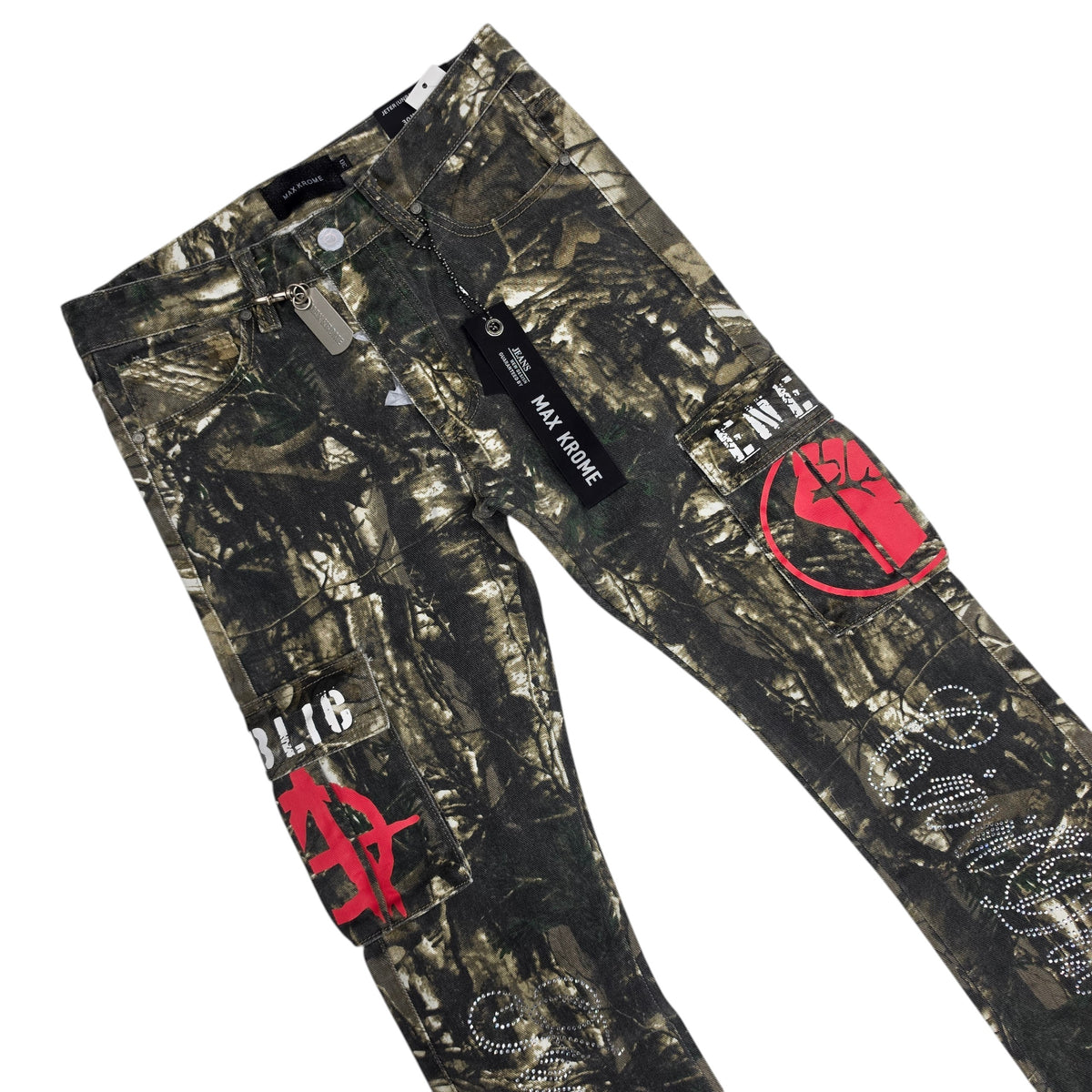 MAX KROME MEN'S FLARE FIT CAMO RHINESTONE EMBROIDERY KR-3045