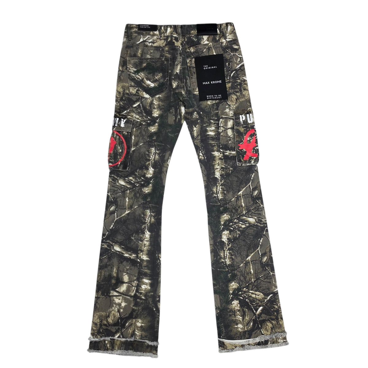 MAX KROME MEN'S FLARE FIT CAMO RHINESTONE EMBROIDERY KR-3045