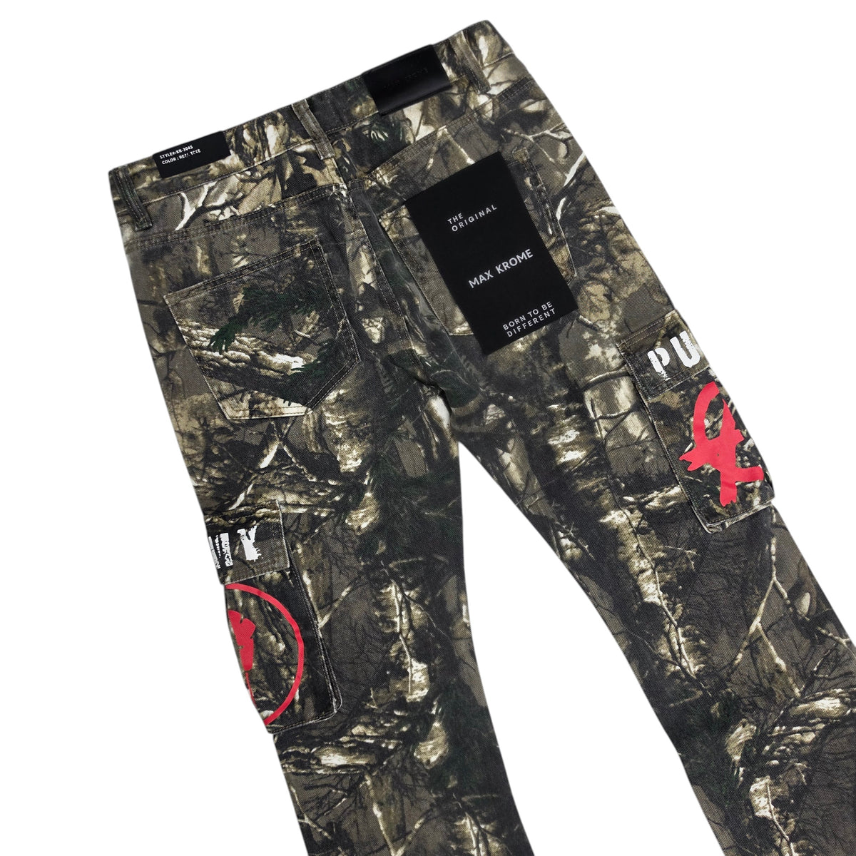 MAX KROME MEN'S FLARE FIT CAMO RHINESTONE EMBROIDERY KR-3045