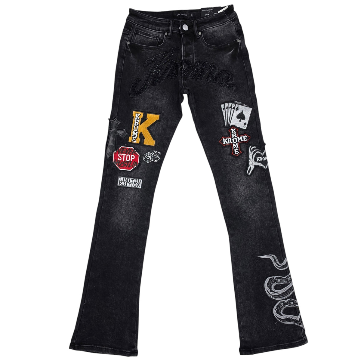 MAX KROME MEN'S FLARE FIT PATCH WORK EMBROIDERY KR-3042