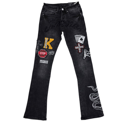 MAX KROME MEN'S FLARE FIT PATCH WORK EMBROIDERY KR-3042
