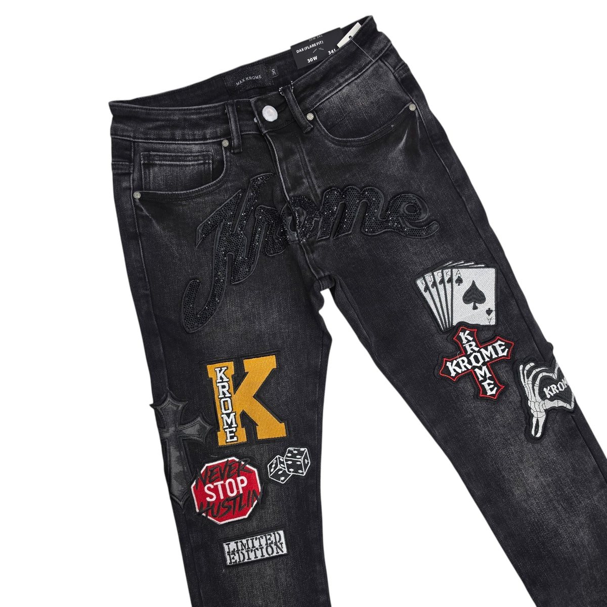 MAX KROME MEN'S FLARE FIT PATCH WORK EMBROIDERY KR-3042