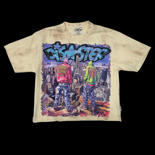 BKYS MEN'S DISASTER CROPPED T-SHIRT T1532 OFF WHITE