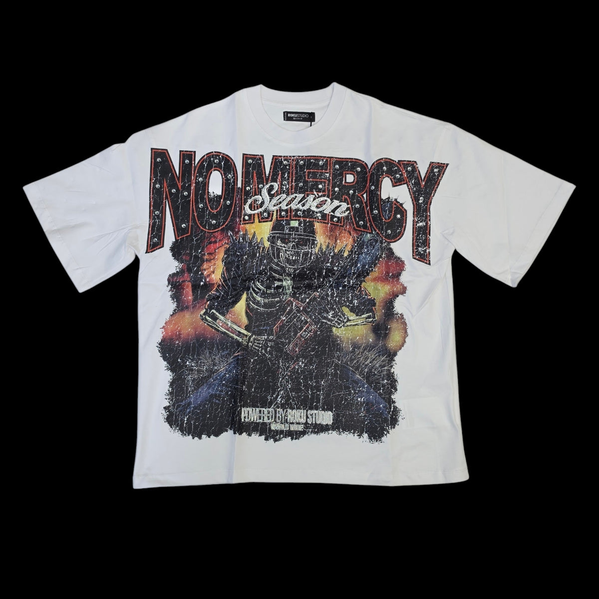 ROKU MEN'S NO MERCY SEASON BOXY T-SHIRT WHITE