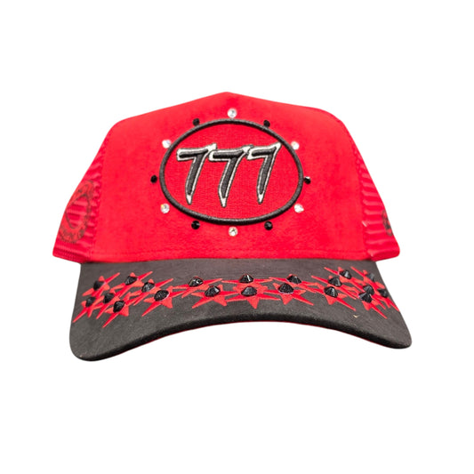 HUDSON SUEDE TRUCKER HAT WITH RHINESTONES RED/BLACK