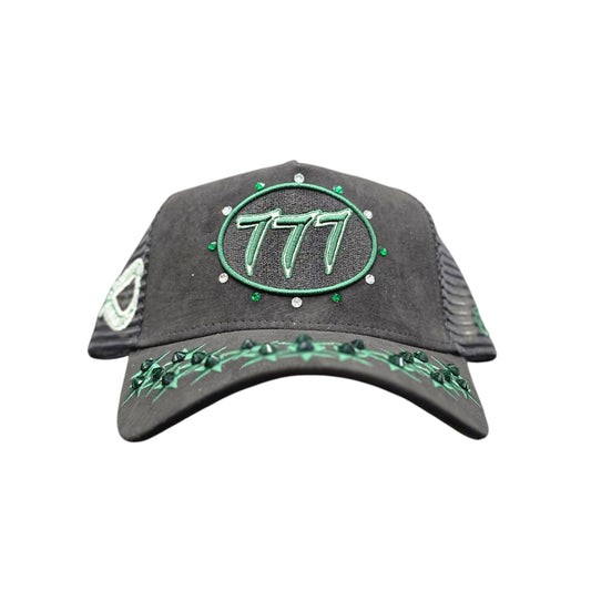 HUDSON SUEDE TRUCKER HAT WITH RHINESTONES BLACK/GREEN
