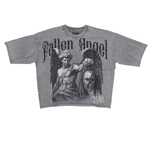 ROKU MEN'S FALLEN ANGEL ENZYME CROPPED T-SHIRT
