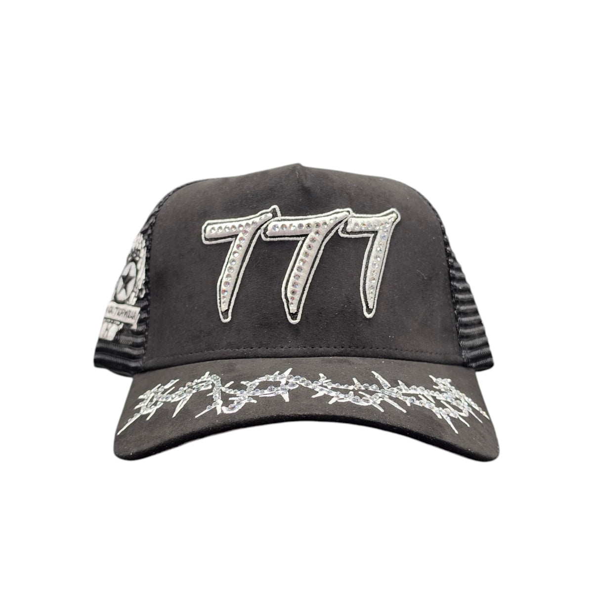 HUDSON SUEDE 777 TRUCKER HAT WITH RHINESTONES BLACK/WHITE