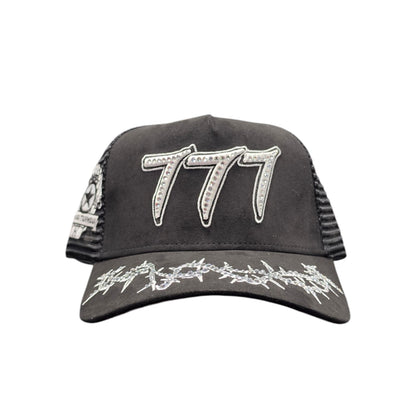 HUDSON SUEDE 777 TRUCKER HAT WITH RHINESTONES BLACK/WHITE