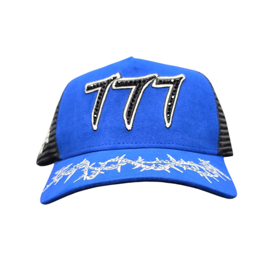 HUDSON SUEDE 777 TRUCKER HAT WITH RHINESTONES ROYAL BLUE