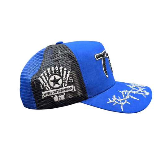 HUDSON SUEDE 777 TRUCKER HAT WITH RHINESTONES ROYAL BLUE