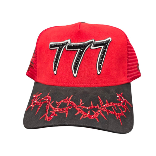 HUDSON SUEDE 777 TRUCKER HAT WITH RHINESTONES RED/BLACK