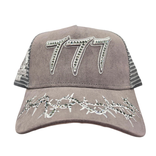 HUDSON SUEDE 777 TRUCKER HAT WITH RHINESTONES GREY