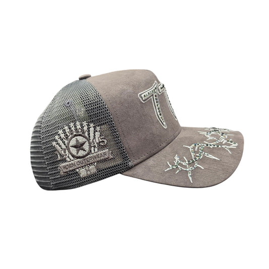 HUDSON SUEDE 777 TRUCKER HAT WITH RHINESTONES GREY
