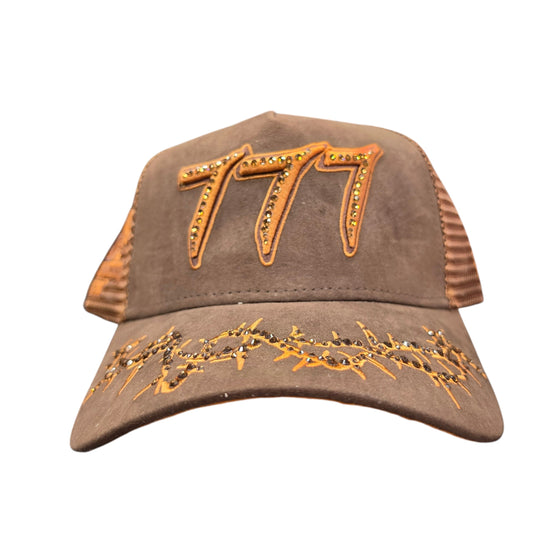 HUDSON SUEDE 777 TRUCKER HAT WITH RHINESTONES BROWN