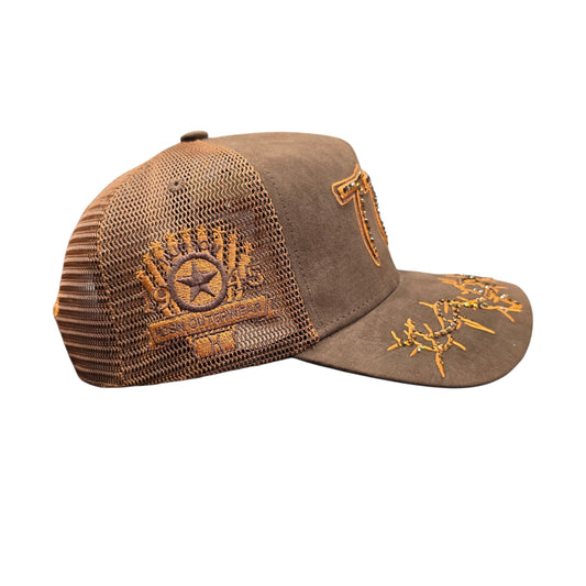 HUDSON SUEDE 777 TRUCKER HAT WITH RHINESTONES BROWN