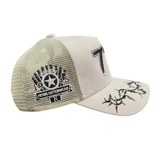 HUDSON SUEDE 777 TRUCKER HAT WITH RHINESTONES CREAM